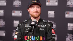 Feb 11, 2026; Daytona Beach, Florida, USA; NASCAR Cup Series driver Tyler Reddick (45) speaks to the media during the Daytona 500 Media Day at Daytona International Speedway.