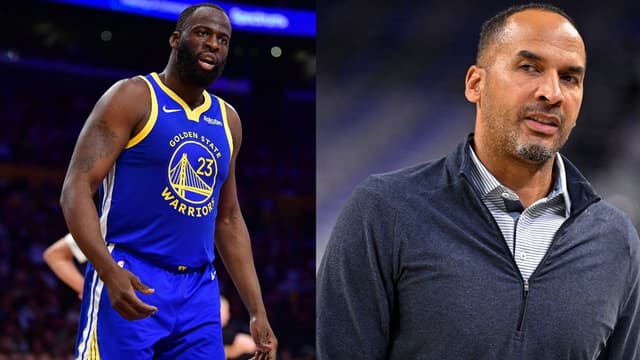 Draymond Green (L), Nico Harrison (R)