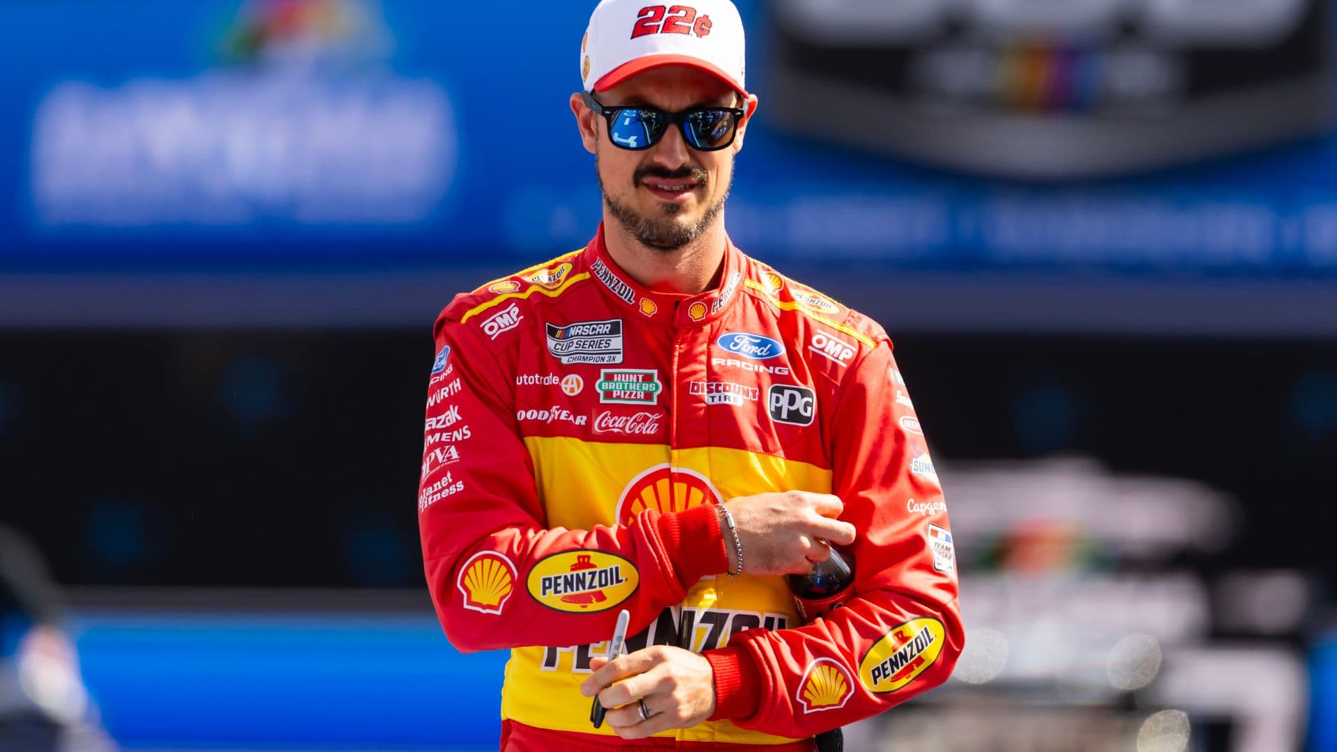 Feb 15, 2026; Daytona Beach, Florida, USA; NASCAR Cup Series driver Joey Logano (22) during the 68th running of the Daytona 500 at Daytona International Speedway