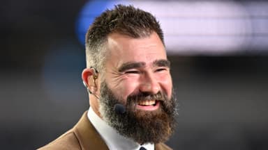 ESPN Monday Night Countdown panelist and former player Jason Kelce speaks before the game between the Dallas Cowboys and the Arizona Cardinals at AT&T Stadium.