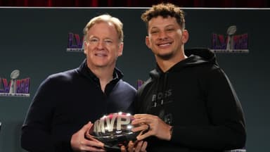 Roger Goodell handing Patrick Mahomes the NFL Super Bowl MVP award