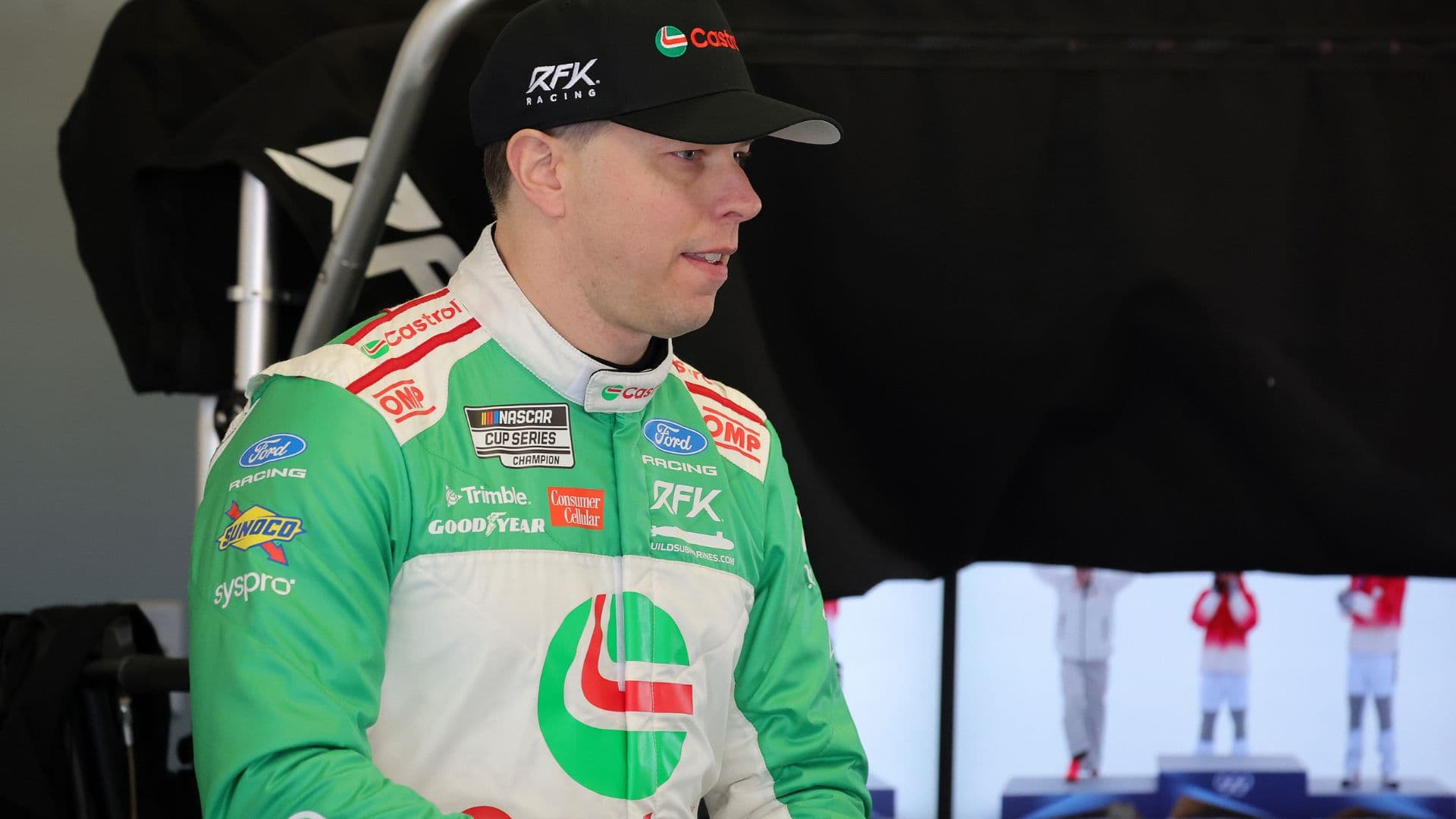 Feb 11, 2026; Daytona Beach, Florida, USA; NASCAR Cup Series driver Brad Keselowski (6) during practice for the Daytona 500 at Daytona International Speedway
