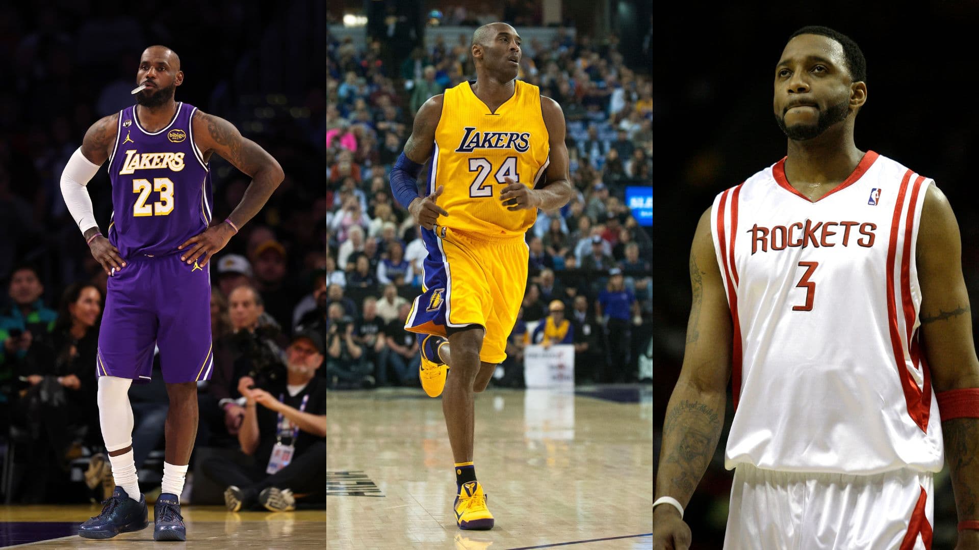 LeBron James (L), Kobe Bryant (C), and Tracy McGrady (R)