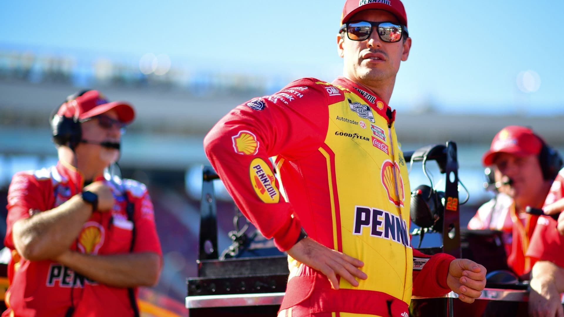 Nov 1, 2025; Avondale, Arizona, USA; NASCAR Cup Series driver Joey Logano (22) during qualifying at Phoenix Raceway.