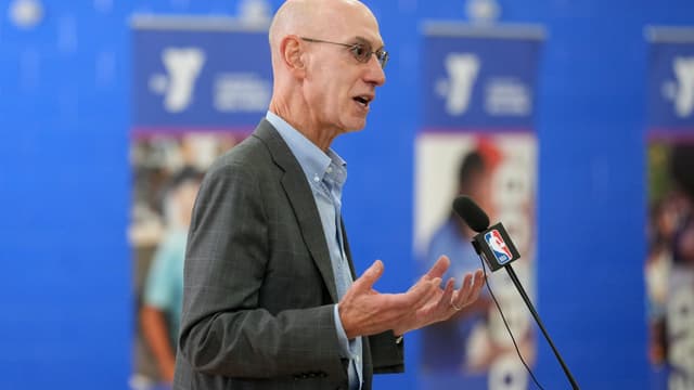 Feb 12, 2026; Los Angeles, California, USA; NBA commissioner Adam Silver speaks at NBA Cares Legacy Project Dedication at the Weingart YMCA