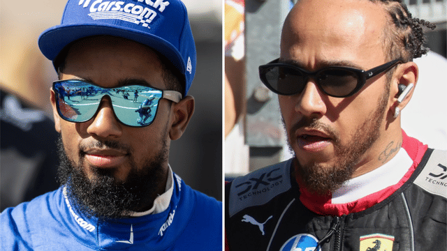 (L-R) NASCAR driver Rajah Caruth and 7x F1 champion Lewis Hamilton.