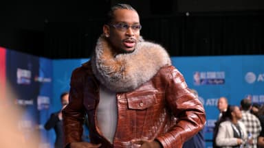 Team World guard Shai Gilgeous-Alexander (2) of the Oklahoma City Thunder on the red carpet before the 75th NBA All Star Game at Intuit Dome.