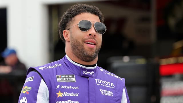 Feb 11, 2026; Daytona Beach, Florida, USA; NASCAR Cup Series driver Bubba Wallace (23) during practice for the Daytona 500 at Daytona International Speedway