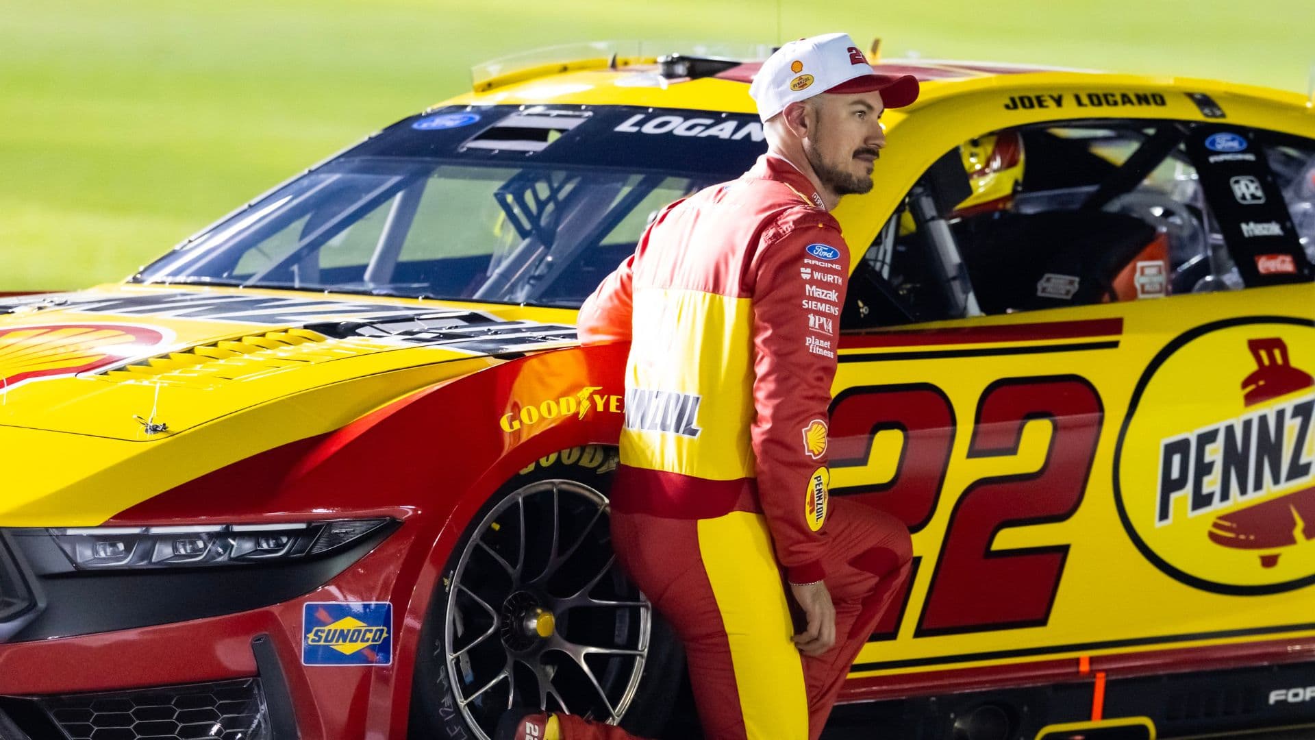 Feb 11, 2026; Daytona Beach, Florida, USA; NASCAR Cup Series driver Joey Logano (22) during qualifying for the Daytona 500 at Daytona International Speedway
