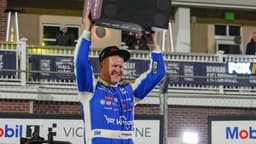 Feb 4, 2026; WInston-Salem, North Carolina, USA; NASCAR Cup Series driver Ryan Preece (60) celebrates his win during the Cook Out Clash at Bowman Gray Stadium