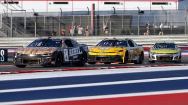 Mar 2, 2025; Austin, Texas, USA; NASCAR Cup Series driver Kyle Bush (8) is ahead of NASCAR Cup Series driver Christopher Bell (20) during the EchoPark Automotive Grand Prix at Circuit of the Americas.
