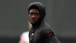 San Francisco 49ers wide receiver Brandon Aiyuk works out with his teammates during the second day of training camp.