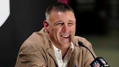 New England Patriots head coach Mike Vrabel speaks to media during Opening Night for Super Bowl LX at San Jose Convention Center