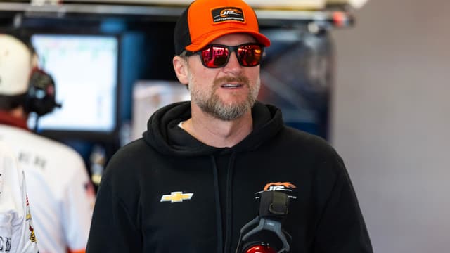 Feb 13, 2026; Daytona Beach, Florida, USA; NASCAR Cup Series team owner Dale Earnhardt Jr during practice for the Daytona 500 at Daytona International Speedway