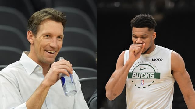 Mike Dunleavy (L) and Giannis Antetokounmpo (R)