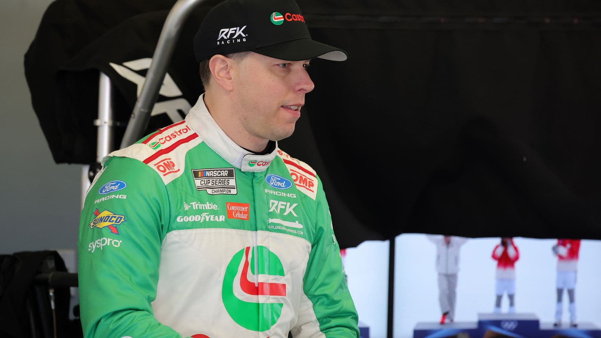 Feb 11, 2026; Daytona Beach, Florida, USA; NASCAR Cup Series driver Brad Keselowski (6) during practice for the Daytona 500 at Daytona International Speedway