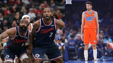 (L) James Harden and Kawhi Leonard (R) Chet Holmgren