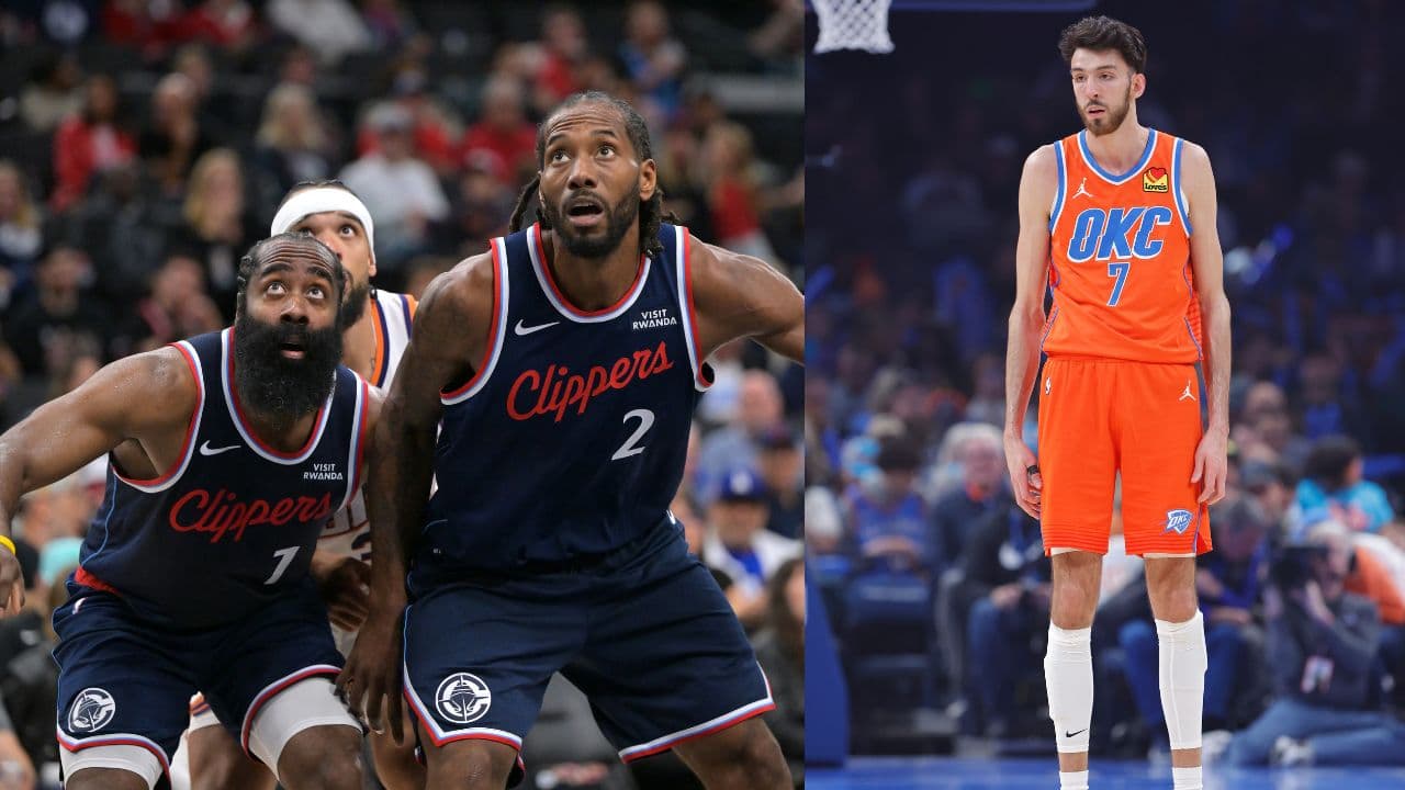 (L) James Harden and Kawhi Leonard (R) Chet Holmgren