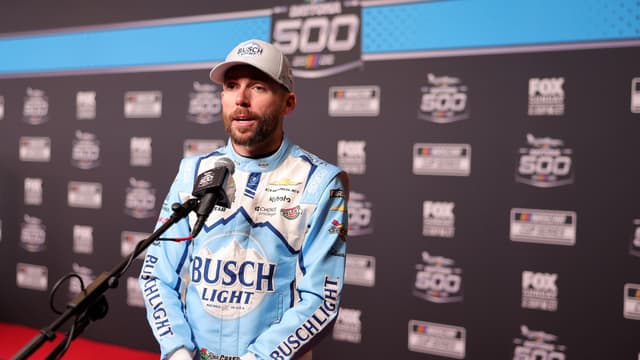 Feb 11, 2026; Daytona Beach, Florida, USA; NASCAR Cup Series driver Ross Chastain (1) speaks to the media during the Daytona 500 Media Day at Daytona International Speedway