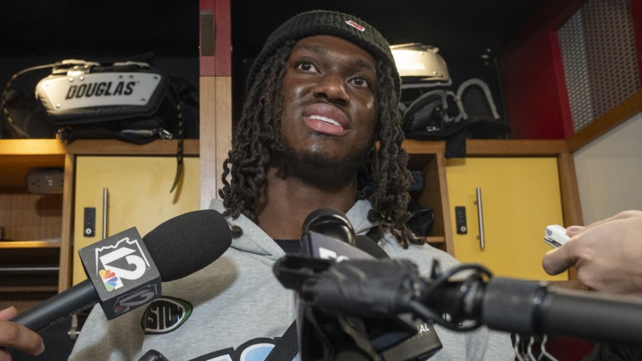 Marvin Harrison Jr. talks with the media in the locker room at Dignity Health Arizona Cardinals Training Center in Tempe on Jan. 5, 2026.