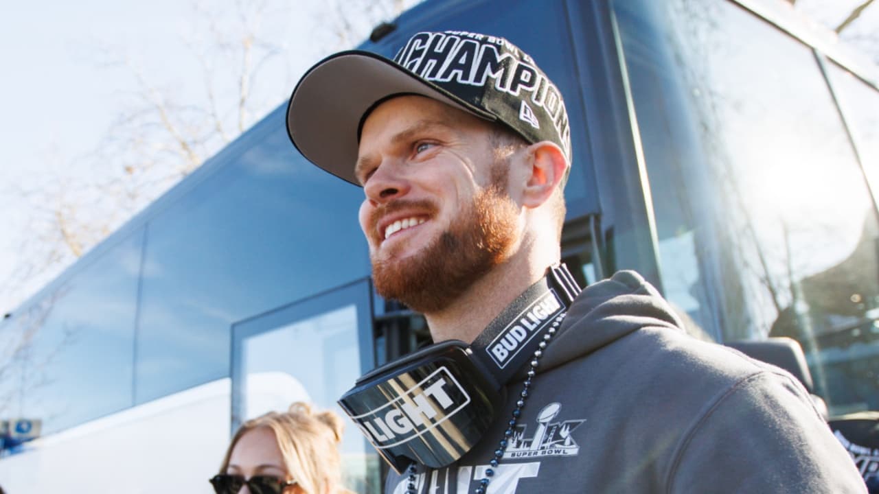 Seattle Seahawks quarterback Sam Darnold (14) reacts during Seattle Seahawks Super Bowl LX parade.
