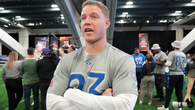 San Francisco 49ers running back Christian McCaffrey (23) during NFC practice at the NFL Flag Fieldhouse at Moscone Center South Building.