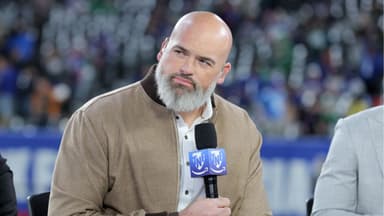 Andrew Whitworth is seen on the Thursday Night Football set before the game between the New York Giants and the Philadelphia Eagles at MetLife Stadium.