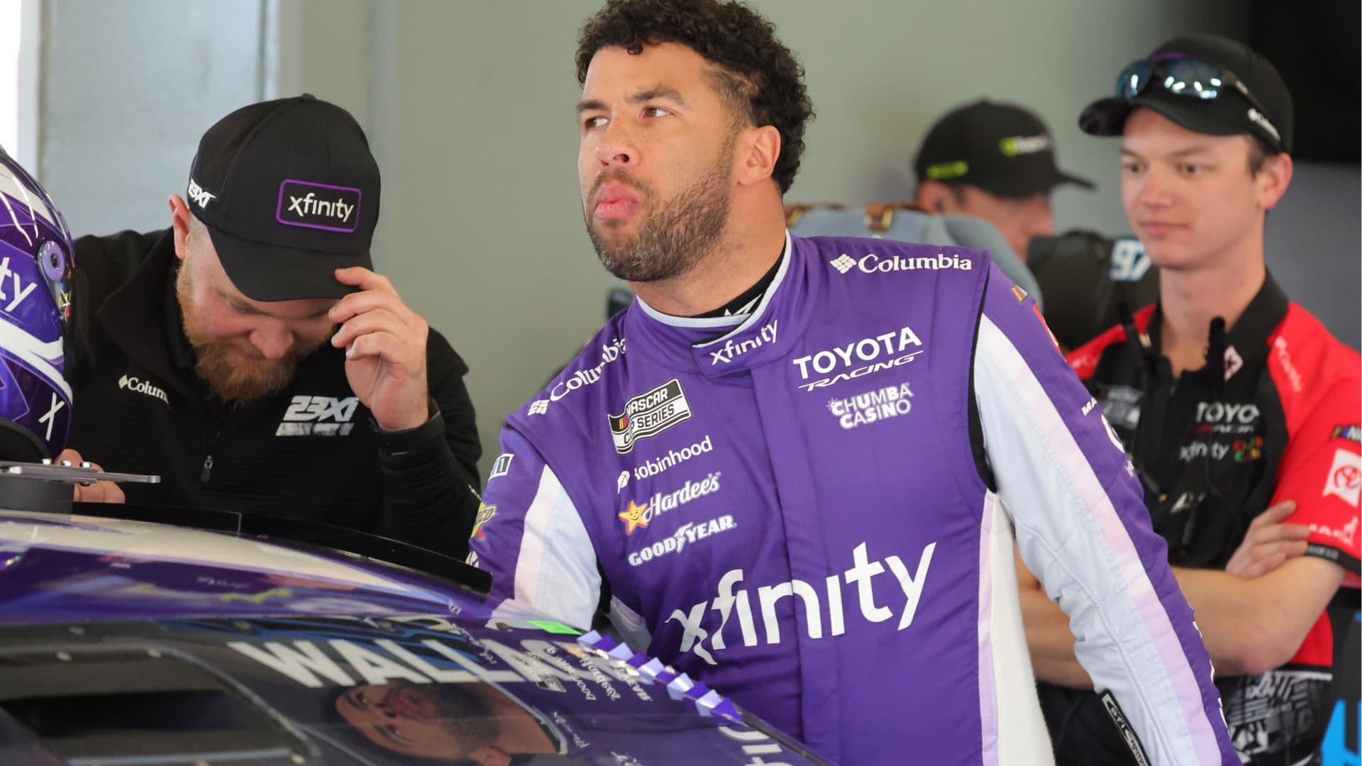 Feb 13, 2026; Daytona Beach, Florida, USA; NASCAR Cup Series driver Bubba Wallace (23) during NASCAR Cup Series practice at Daytona International Speedway.