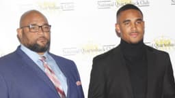Oklahoma quarterback Jalen Hurts (center) with his father Averion Hurts (L) and his brother Averion Hurts Jr. (R) before the National Quarterback Club Awards Dinner & Hall of Fame Induction Ceremony The Scottsdale Resort at McCormick Ranch in Scottsdale, Ariz. on January 19, 2019.