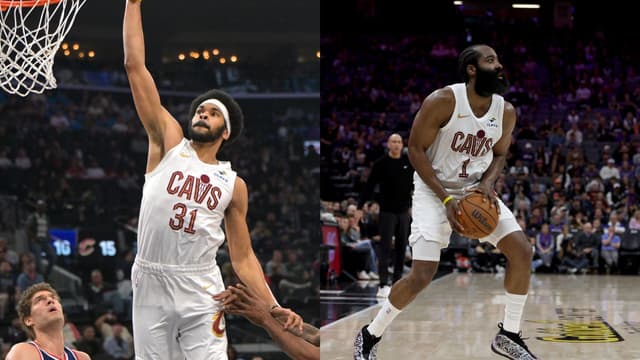 Jarrett Allen (L), James Harden (R)