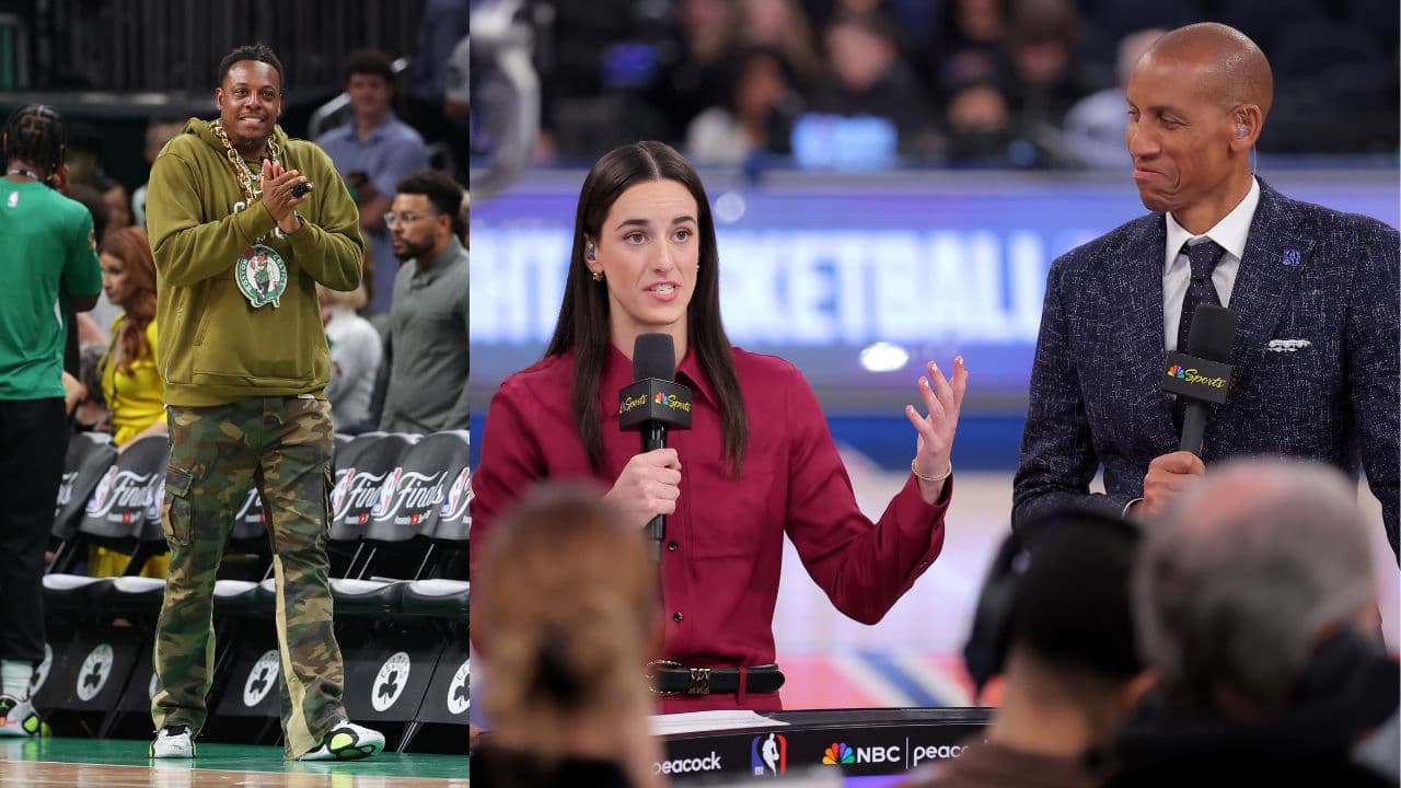(L) Paul Pierce (R) Caitlin Clark and Reggie Miller