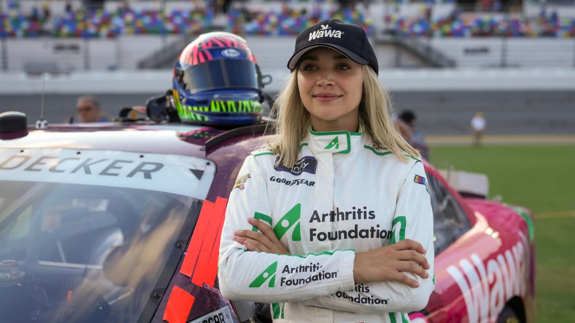Aug 25, 2023; Daytona Beach, Florida, USA; NASCAR Xfinity Series driver Natalie Decker (53) on pit road prior to the NASCAR Xfinity Series Wawa 250 at Daytona International Speedway