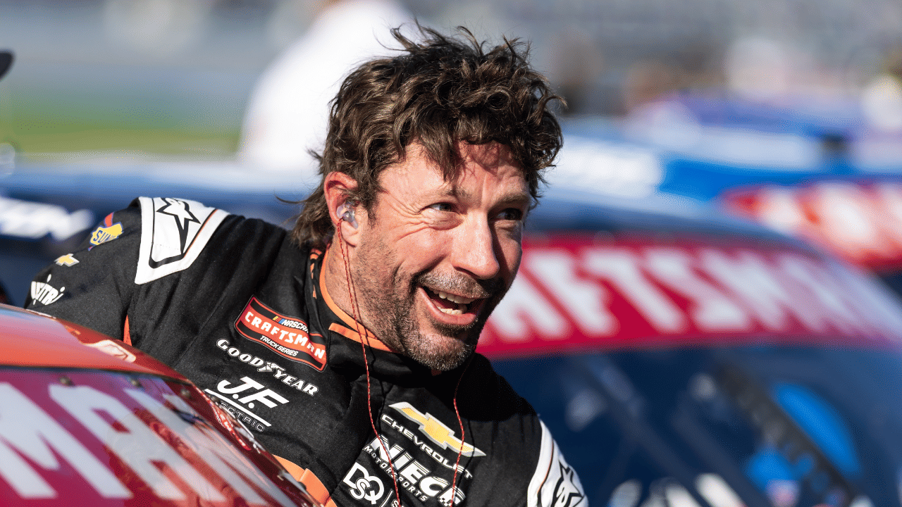 Feb 13, 2026; Daytona Beach, Florida, USA; NASCAR Truck Series driver Travis Pastrana during qualifying for the Fresh from Florida 250 at Daytona International Speedway. Mandatory Credit: Mark J. Rebilas-Imagn Images