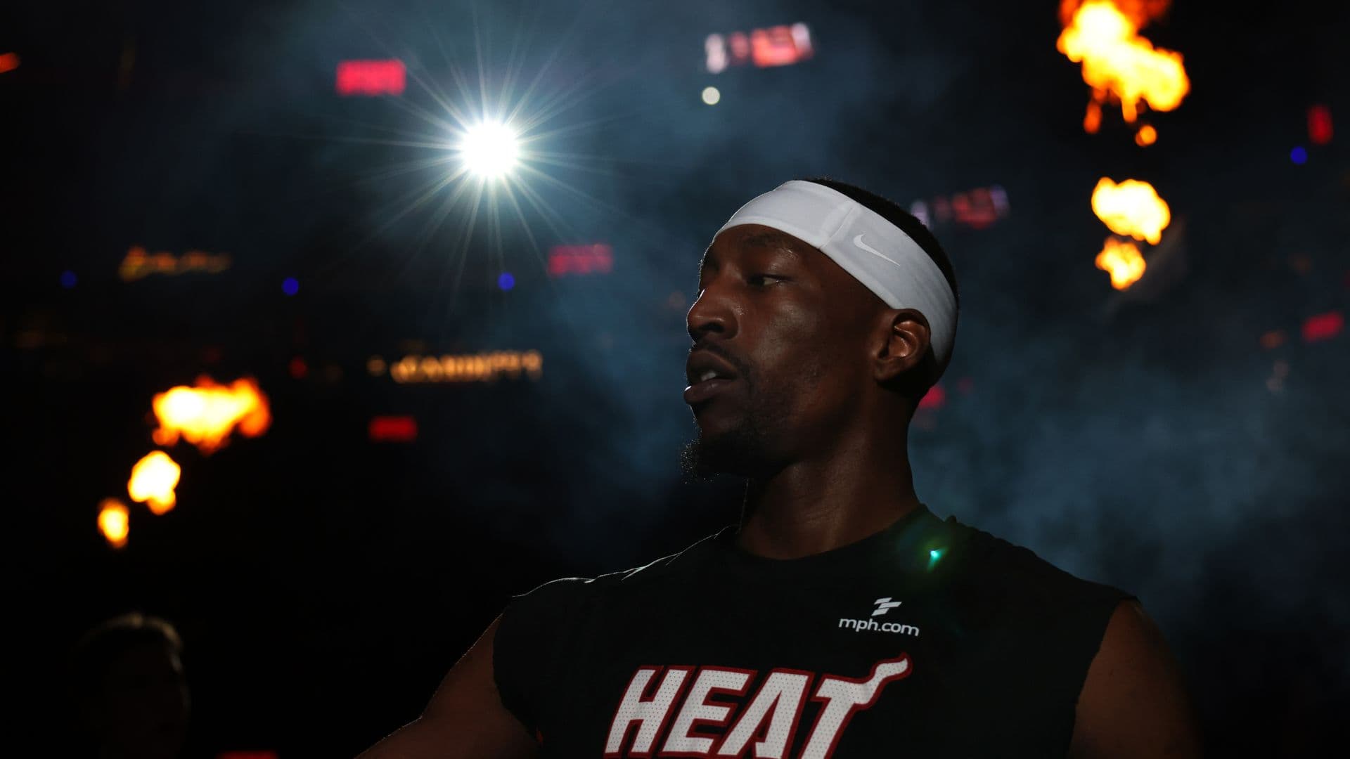 Mar 5, 2026; Miami, Florida, USA; Miami Heat center Bam Adebayo (13) enters the court during player introductions before the game against the Brooklyn Nets at Kaseya Center