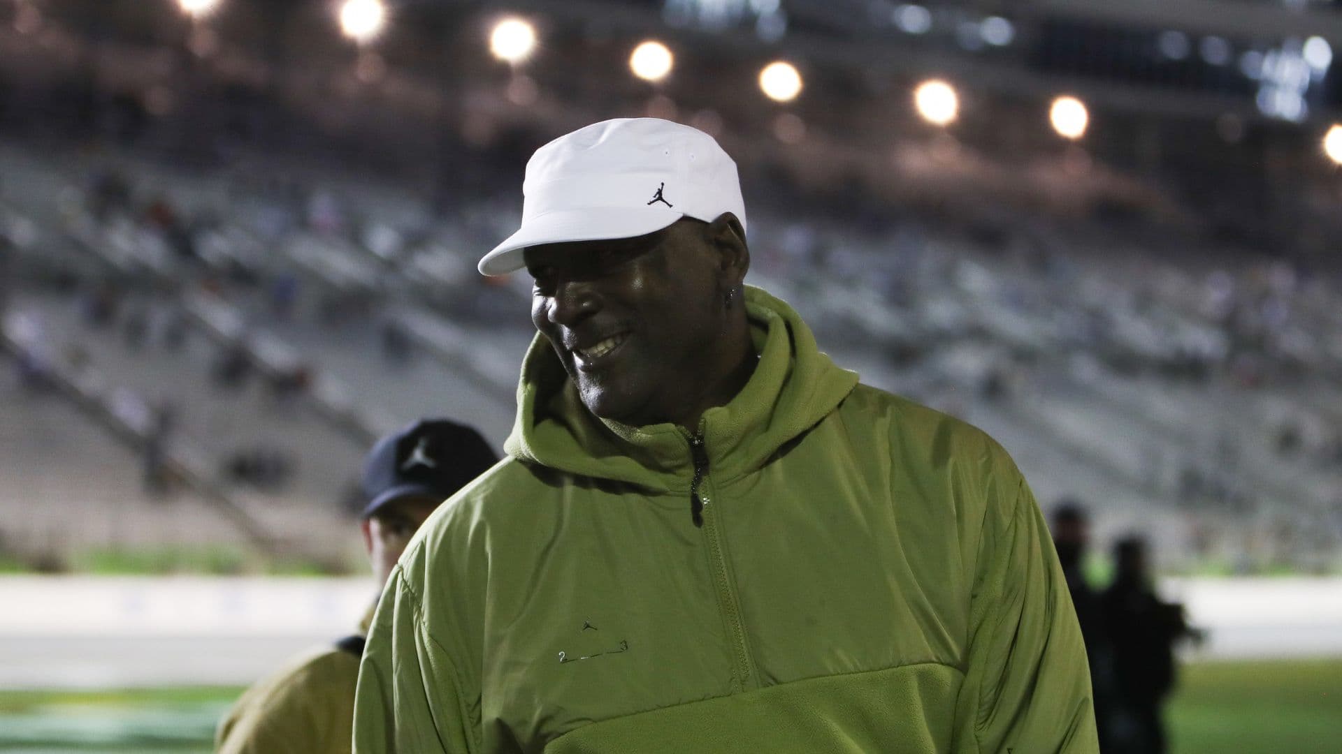 Feb 22, 2026; Hampton, Georgia, USA; Michael Jordan at EchoPark Speedway. Mandatory Credit: Mady Mertens-Imagn Images