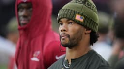 Arizona Cardinals quarterback Kyler Murray watches his team from the sidelines as they play the San Francisco 49ers at State Farm Stadium in Glendale on Nov. 16, 2025.