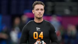 Miami quarterback Carson Beck (QB04) during the NFL Scouting Combine at Lucas Oil Stadium.