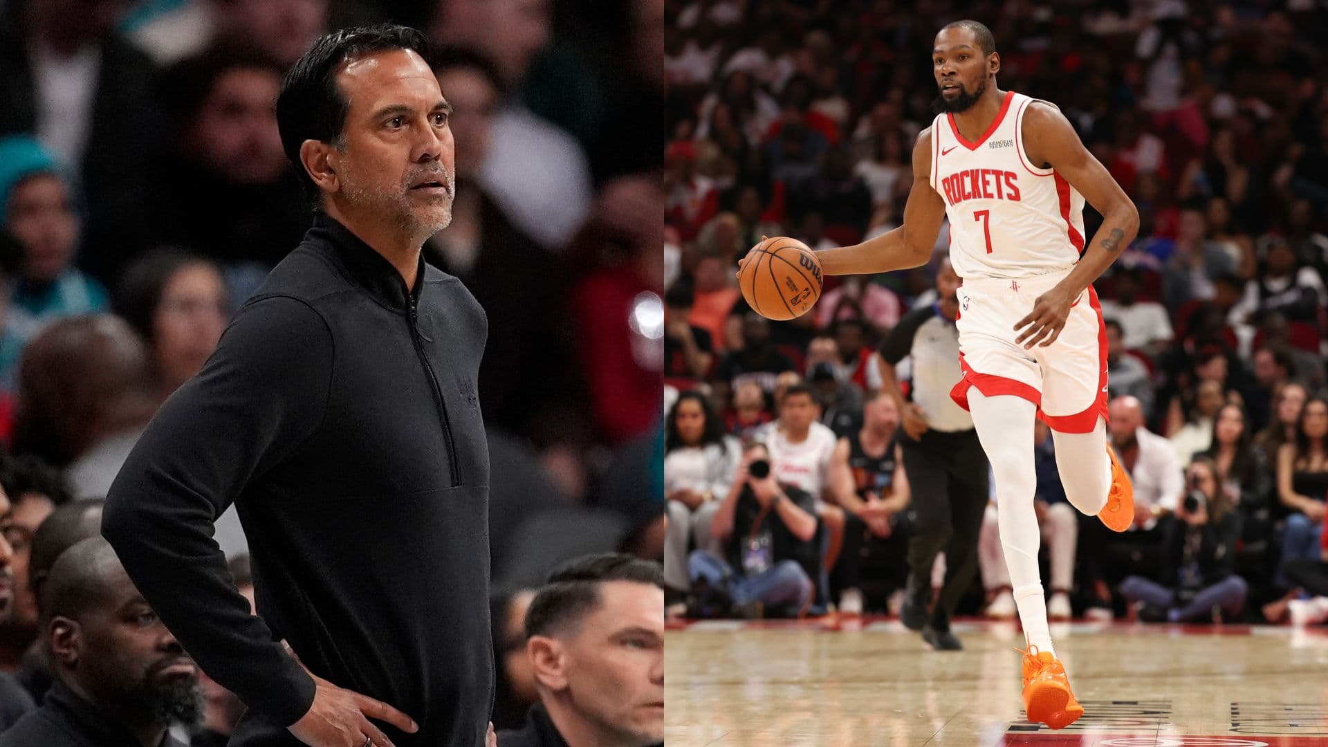 Erik Spoelstra (L) and Kevin Durant (R)