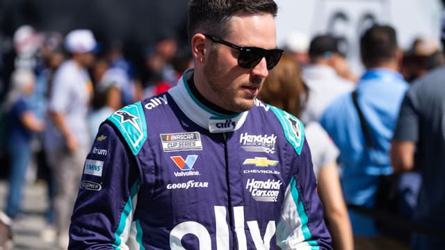 Feb 15, 2026; Daytona Beach, Florida, USA; NASCAR Cup Series driver Alex Bowman (48) during the 68th running of the Daytona 500 at Daytona International Speedway