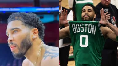 Mar 6, 2026; Boston, Massachusetts, USA; Boston Celtics forward Jayson Tatum (0) shows his jersey to the crowd before taking the court for the first quarter against the Dallas Mavericks at TD Garden.