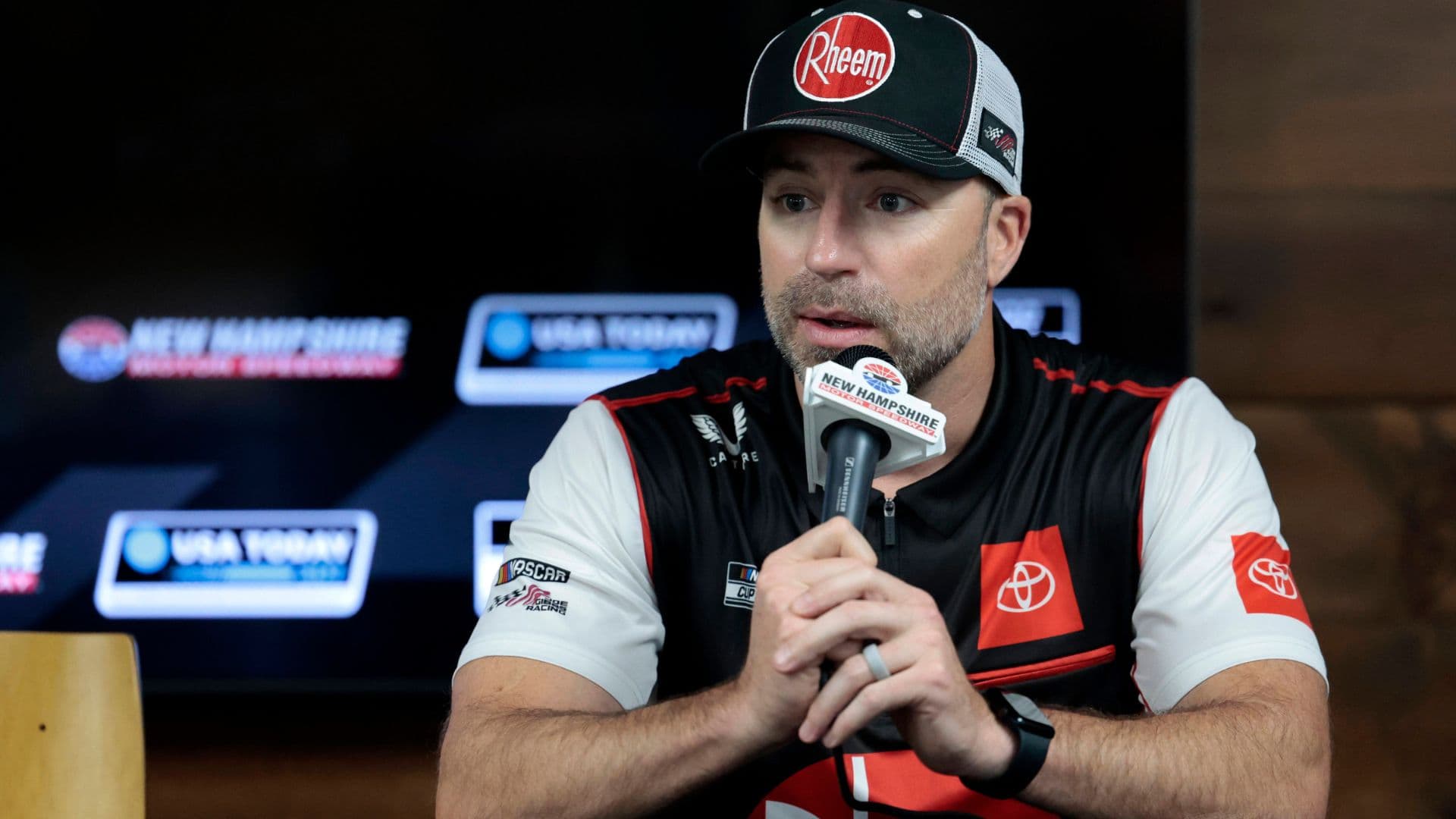 Adam Stevens, crew chief for Christopher Bell ( 20 Joe Gibbs Racing Rheem Toyota) answers a question