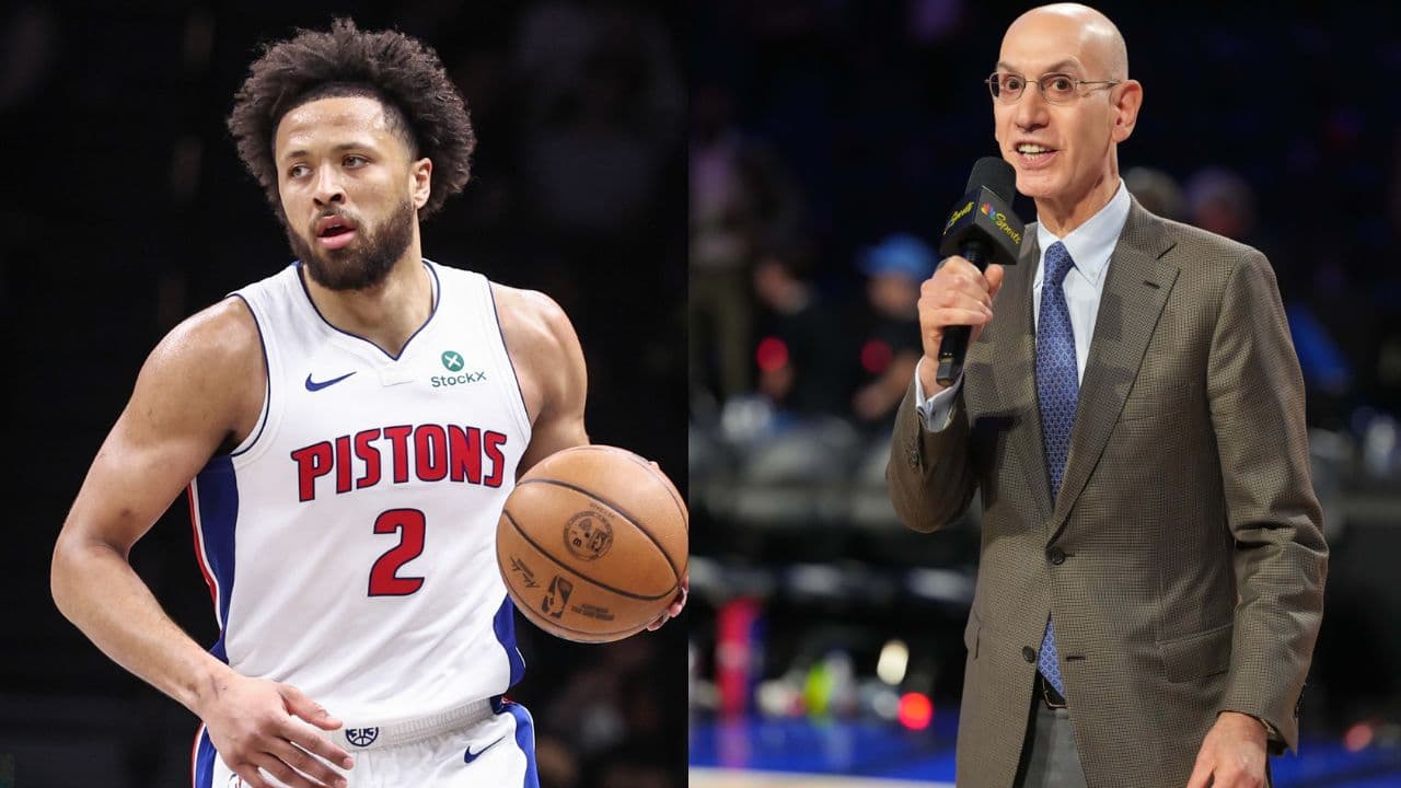 Cade Cunningham (L), Adam Silver (R)