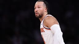 Mar 4, 2026; New York, New York, USA; New York Knicks guard Jalen Brunson (11) looks back during the first half against the Oklahoma City Thunder at Madison Square Garden.