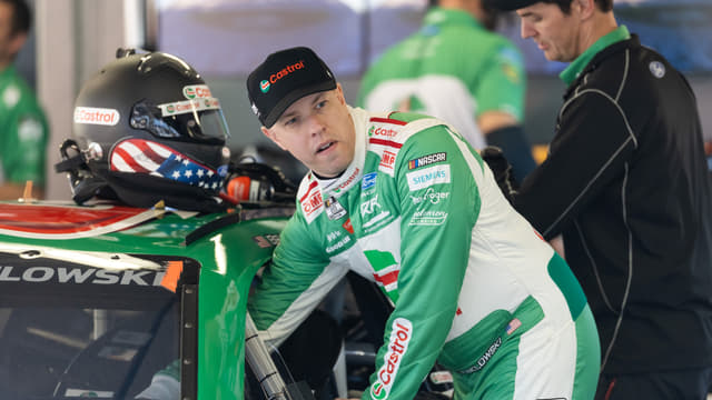 Feb 13, 2026; Daytona Beach, Florida, USA; NASCAR Cup Series driver Brad Keselowski during practice for the Daytona 500 at Daytona International Speedway. Mandatory Credit: Mark J. Rebilas-Imagn Images