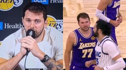 Luka Doncic speaking to the press (L) and Luka Doncic's altercation with Goga Bidatze (L)