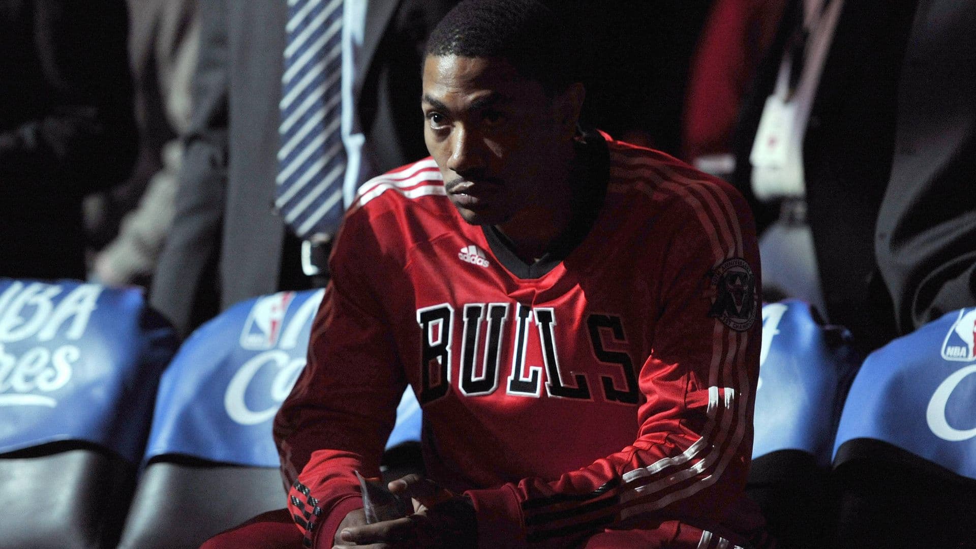 Chicago Bulls guard Derrick Rose waits to be introduced before game 1 of the Eastern Conference Quarterfinals against the Indiana Pacers at the United Center on April 16, 2011 in Chicago