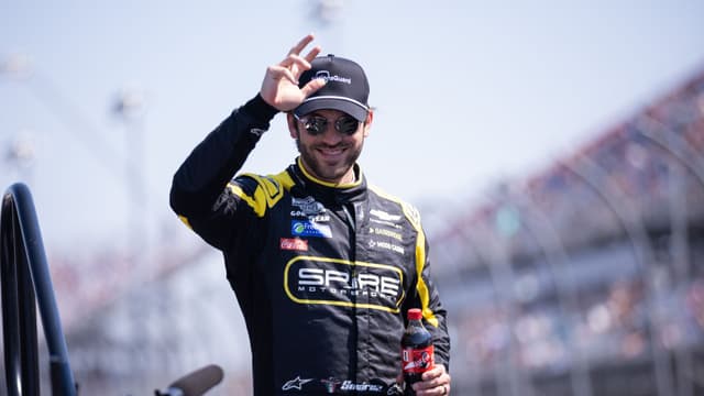 Mar 22, 2026; Darlington, South Carolina, USA; Spire Motorsports Daniel Suarez (7) comes out for the Goodyear 400 at Darlington Raceway