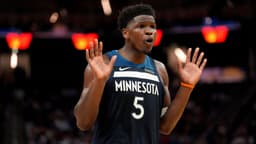 Mar 13, 2026; San Francisco, California, USA; Minnesota Timberwolves guard Anthony Edwards (5) reacts after the Timberwolves were called for a foul against the Golden State Warriors in the fourth quarter at the Chase Center