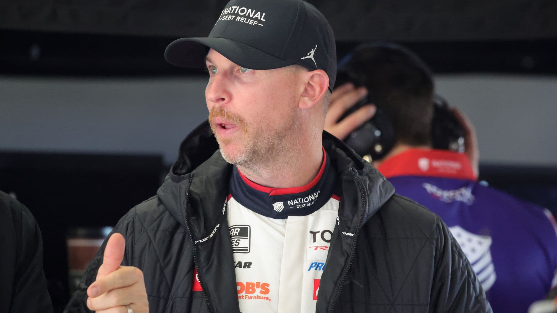 Feb 13, 2026; Daytona Beach, Florida, USA; NASCAR Cup Series driver Denny Hamlin (11) during NASCAR Cup Series practice at Daytona International Speedway