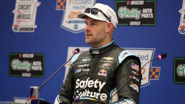 Feb 28, 2026; Austin, Texas, USA; O’Reilly NASCAR O’Reilly Auto Parts Series driver Shane Van Gisbergen (9) takes questions from the media after winning the NASCAR O’Reilly Auto Parts Series Focused Health 250 at Circuit of the Americas